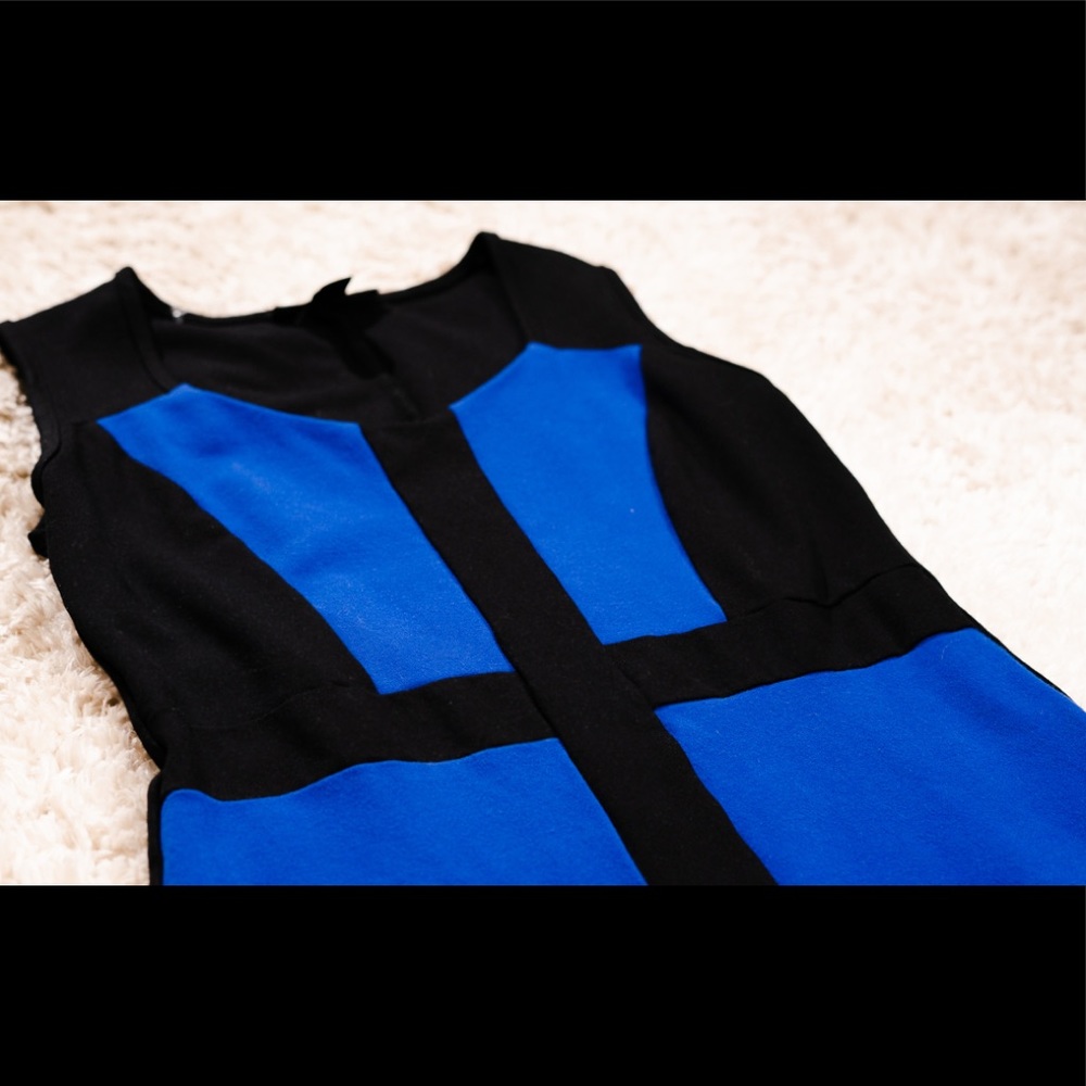 Professional blue and black color block dress